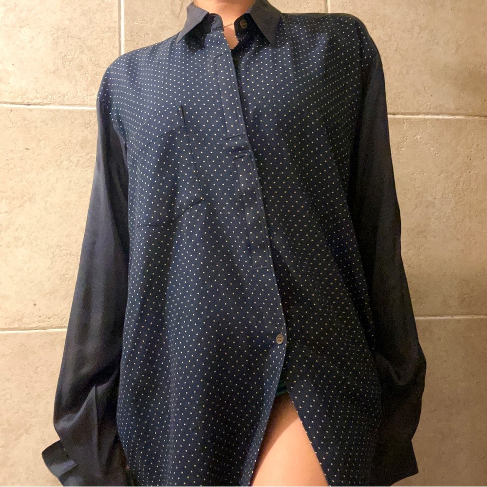 Comme des Garçons Men’s Navy Polka Dot Long-Sleeve